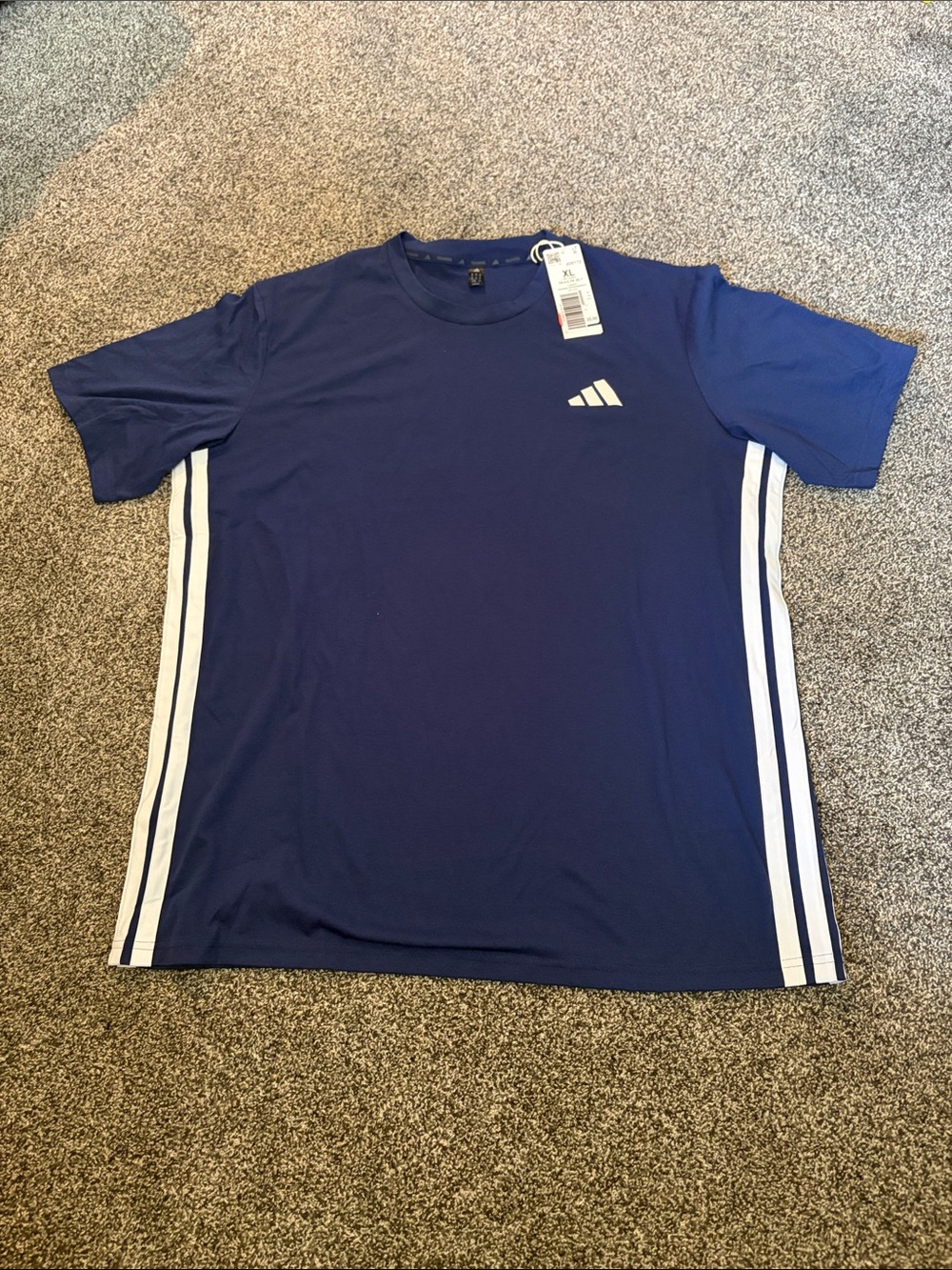 NWT adidas Navy Short Sleeve Tee with White Side Stripes